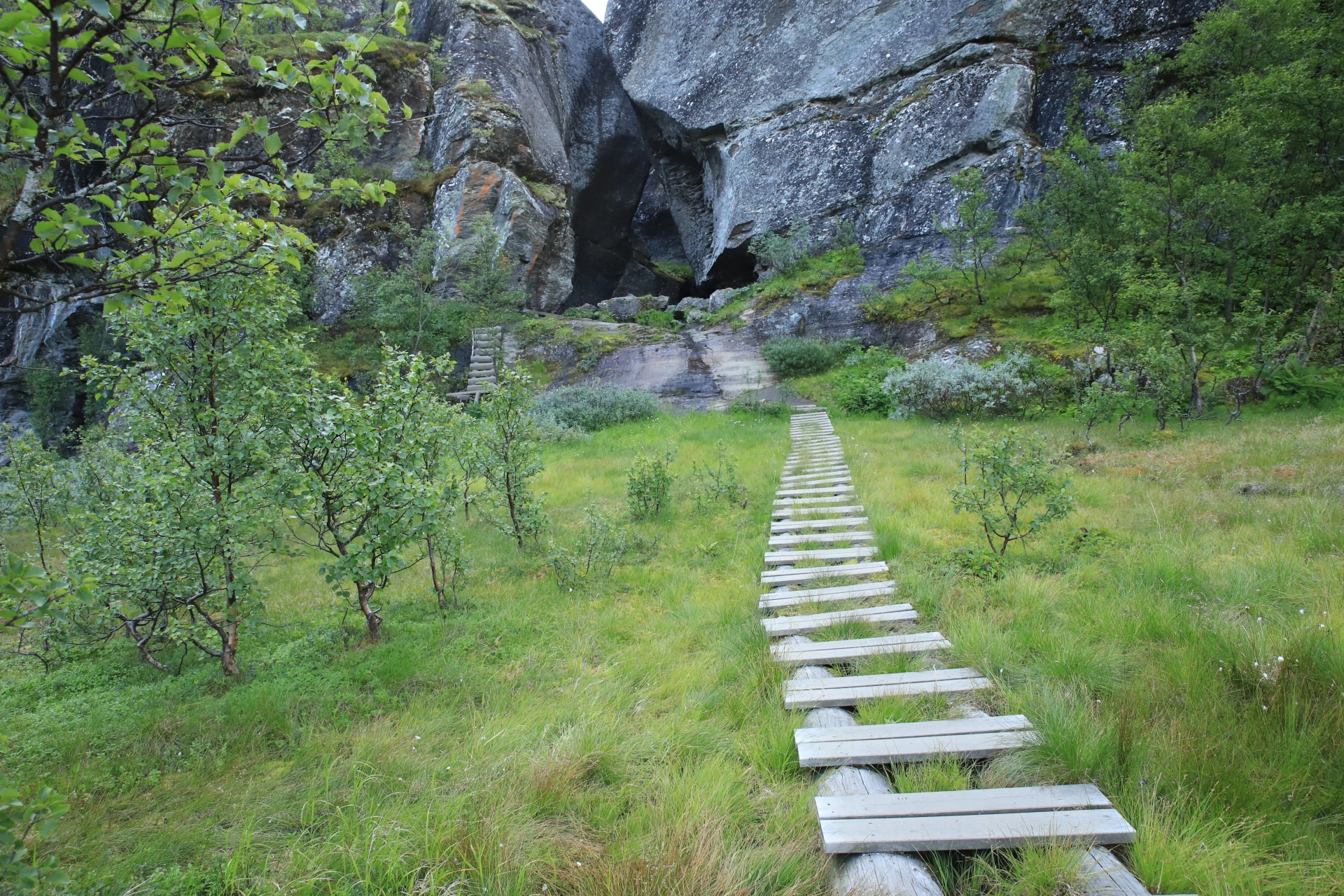 wooden path to a cave