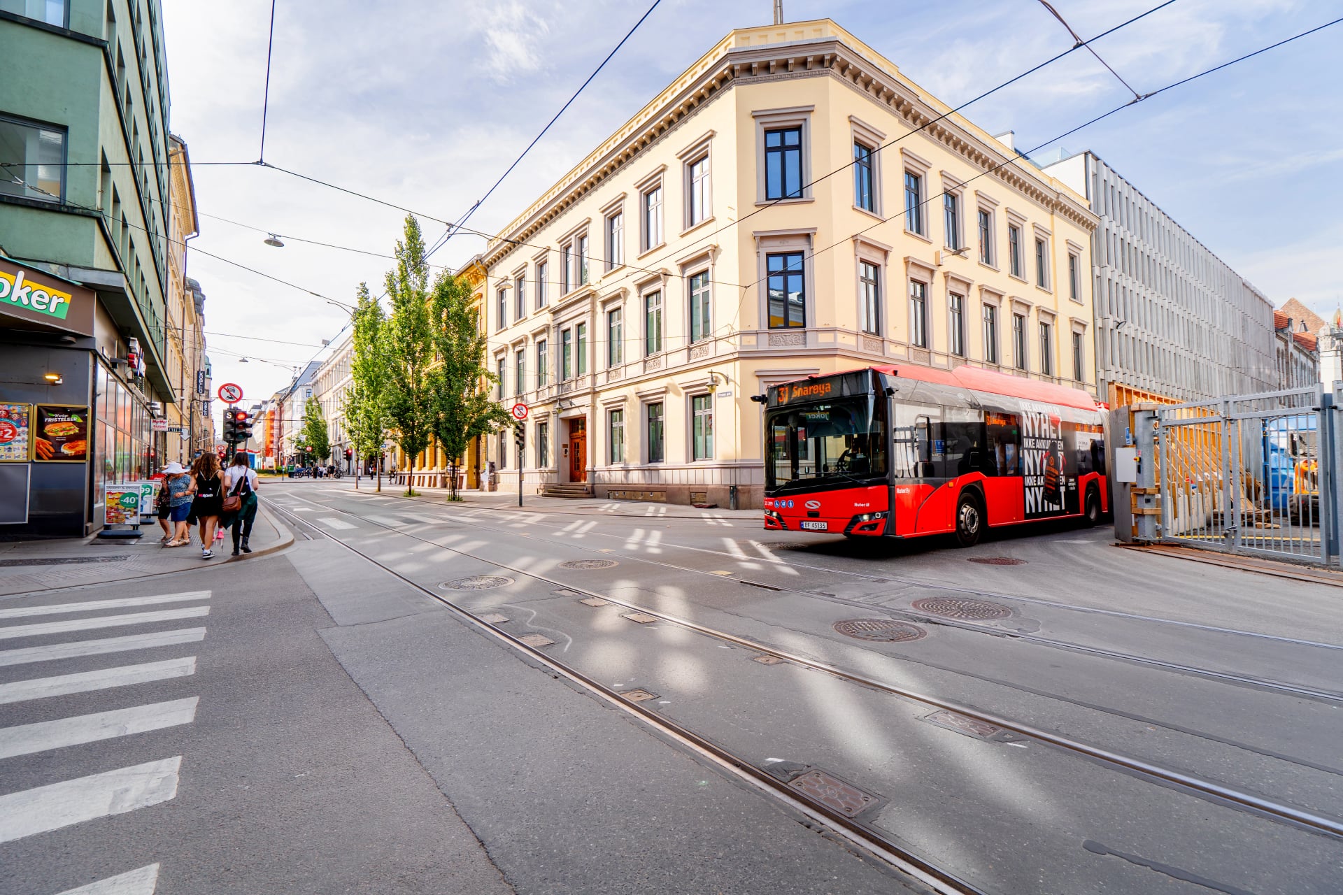Bus on the street in Oslo, Norway. Life in a Scandinavian city.