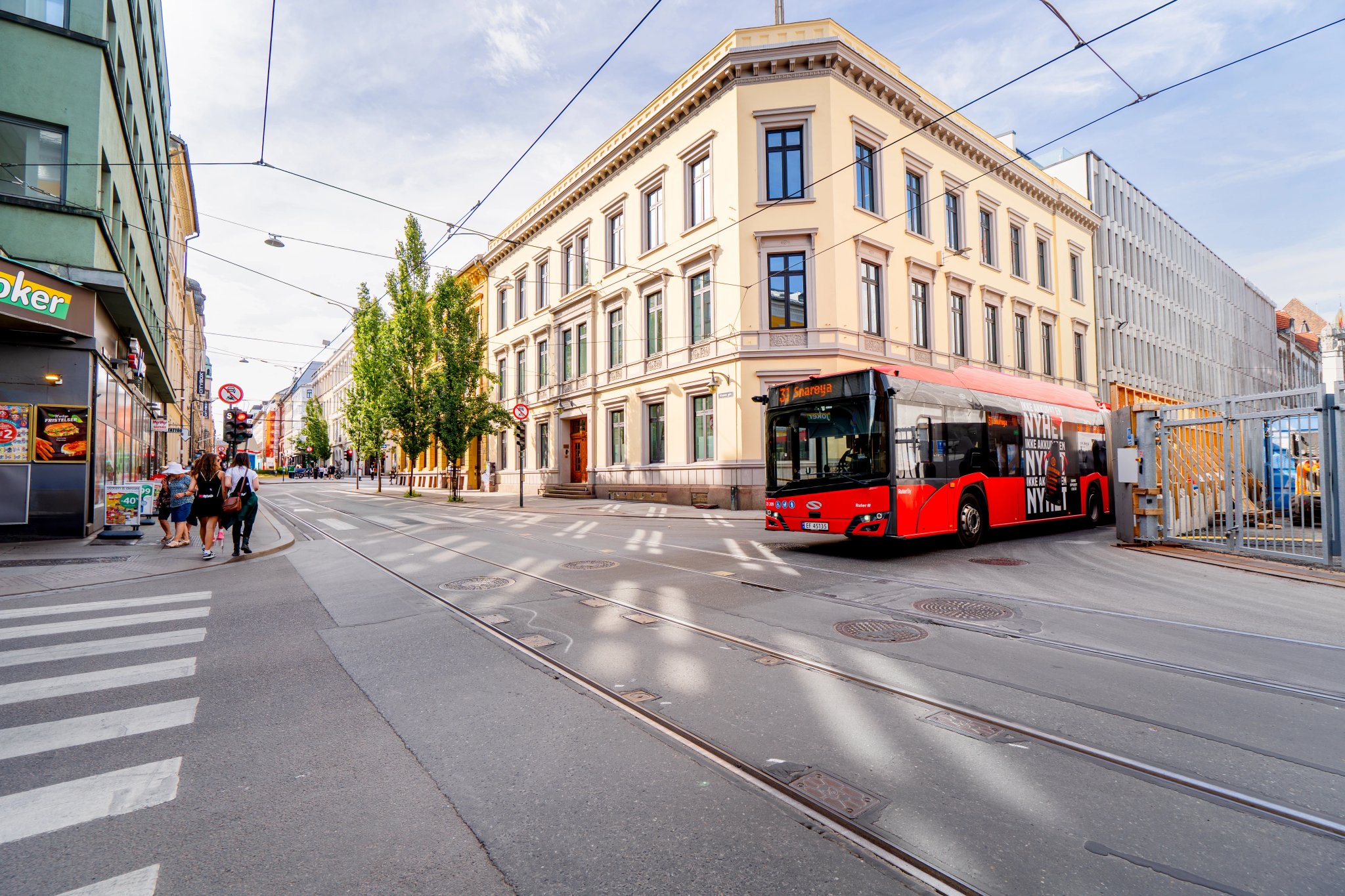 Bus on the street in Oslo, Norway. Life in a Scandinavian city.