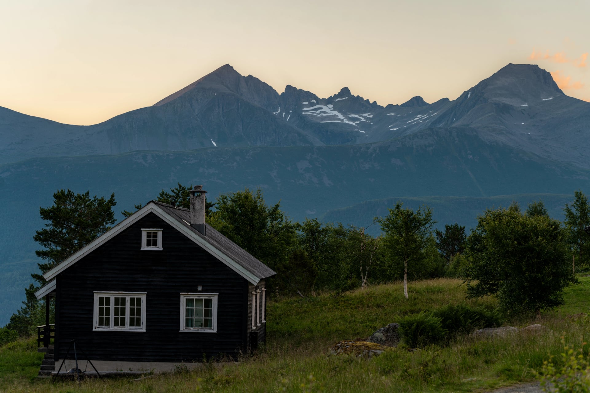 mountains Vengedalen valley close to Andalsnes and Isfjorden in Norway in summertime with sunset