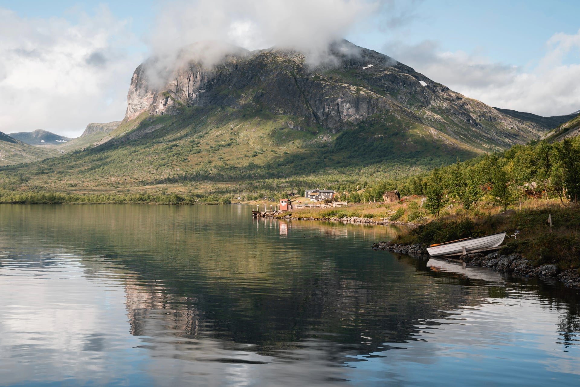 Lake Gjende with the Gjendebu Lodge by the Shore in Summer