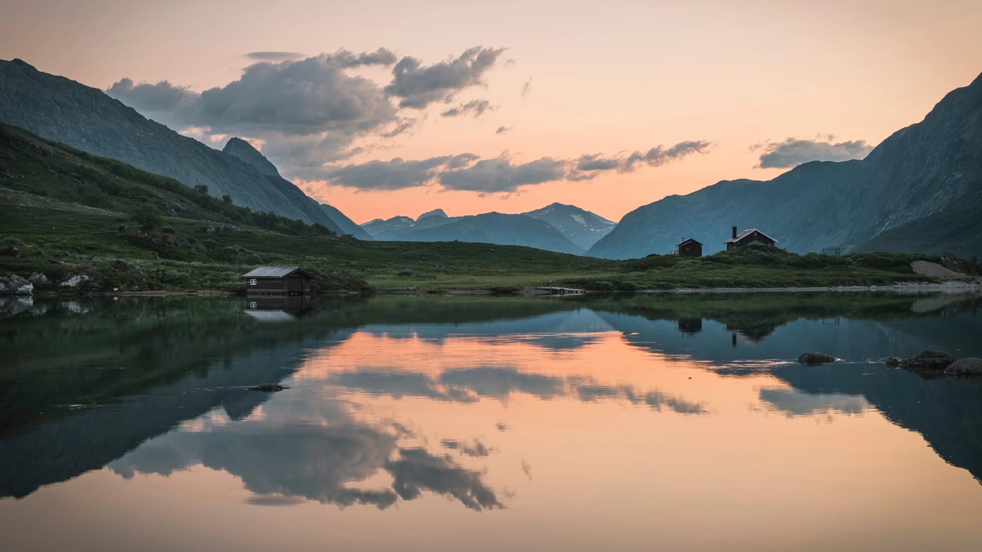 Sunset over Fjord in Gjendesheim, Jotunheimen National Park, Norway