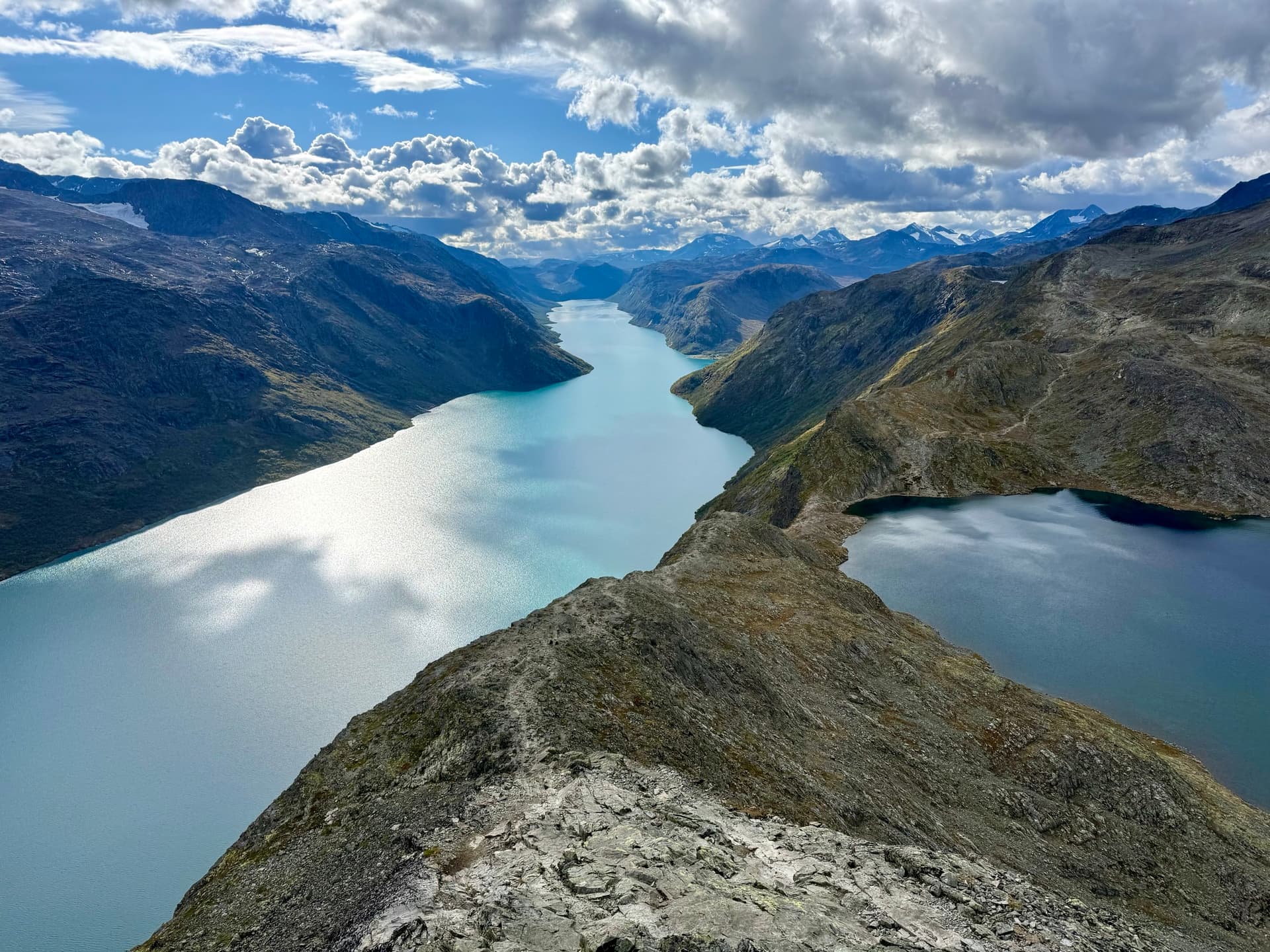 Besseggen ridge above Gjende lake in Norway with dramatic mountain landscape