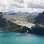 View from Besseggen ridge over Gjende and Ovre Leirungen lakes, Norway